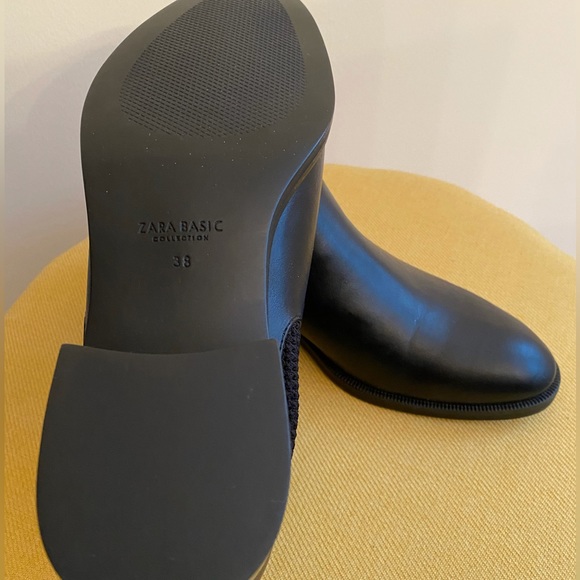 New Zara black Leather Chelsea Sock Ankle Boots 38 - Picture 11 of 12